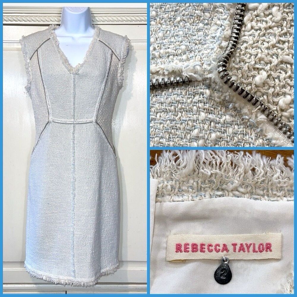 Rebecca Taylor Dress Women 2 Thick Cream Pastel Zip Lined Old Money Minimalist